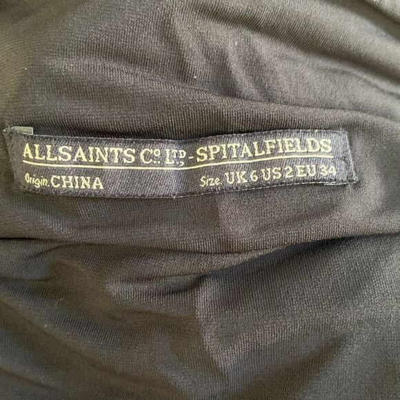 All Saints black viscose body con cowl back mini w/side boob. - Picture 10 of 11